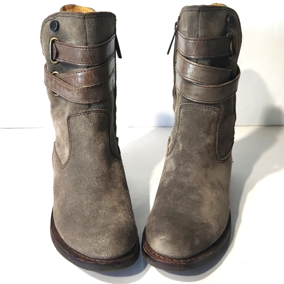 Bussola Taupe Leather Mid Calf Biker Buckle Zip Boots Size EU 37, US 6.5 EUC! - Picture 14 of 14